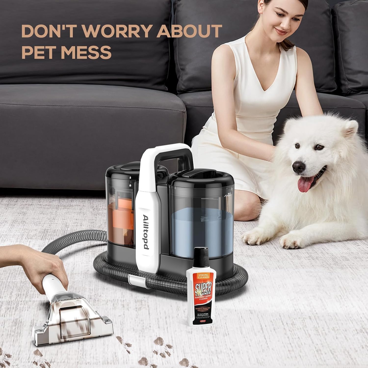 Detalle 2 de Ailltopd C5 Portable Carpet Cleaner, 15KPa Suction, Dual Tanks