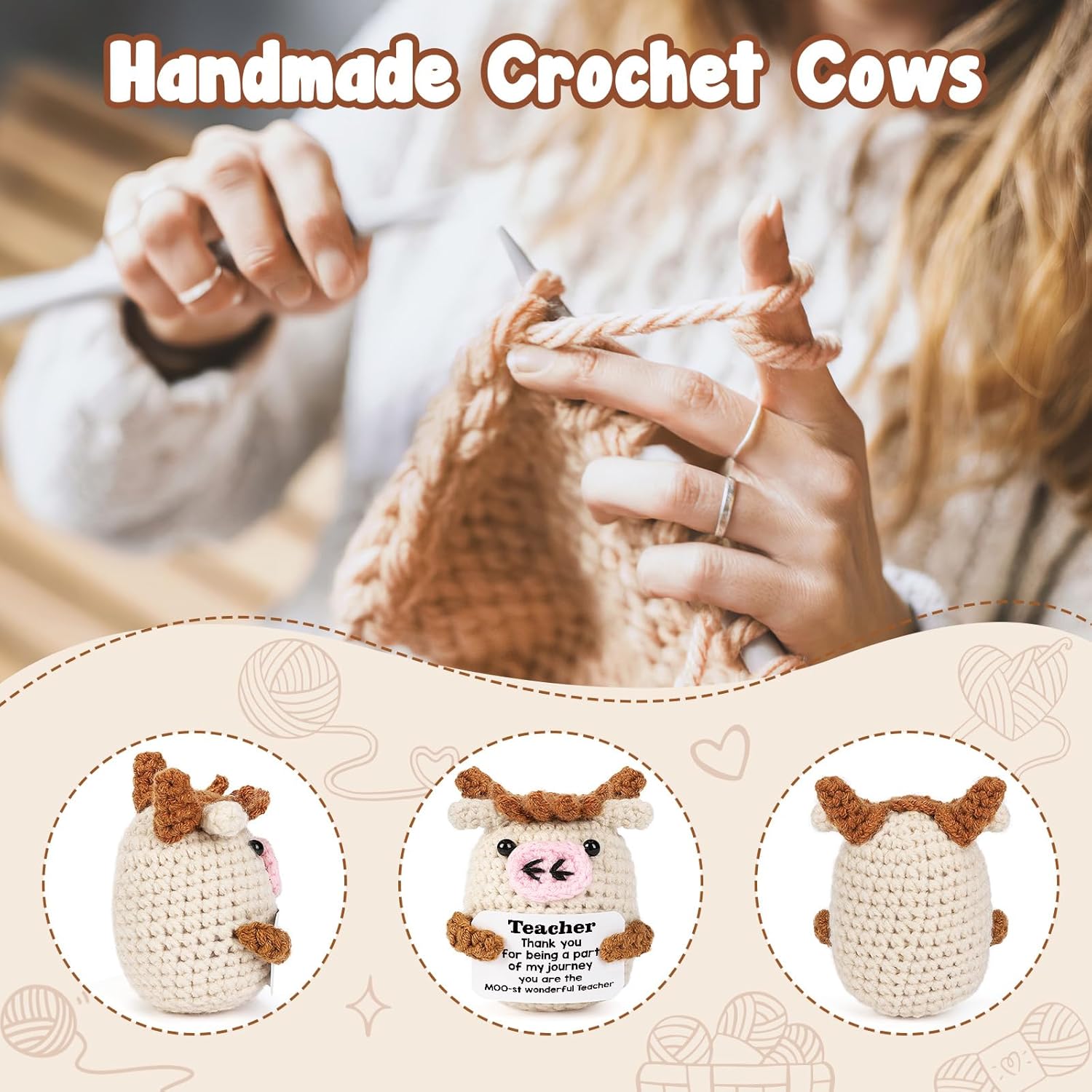 Thumbnail 2 de YUEYUQIU Handmade Crochet Cow Teacher Gift – Thoughtful Thank You for Women Teachers