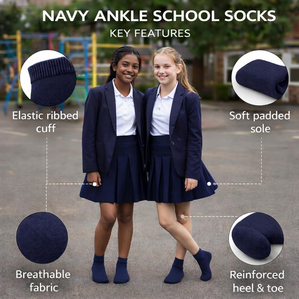 Thumbnail 2 de COSHAL 3 Pairs Children's Plan School Socks – Cotton Rich, Breathable Unisex Pack