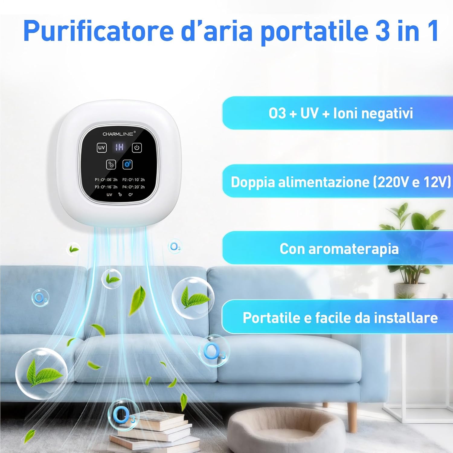 Thumbnail 1 de Purificatore d'aria portatile 3 in 1 con profumata: purifica, deodora e profuma in modo versatile