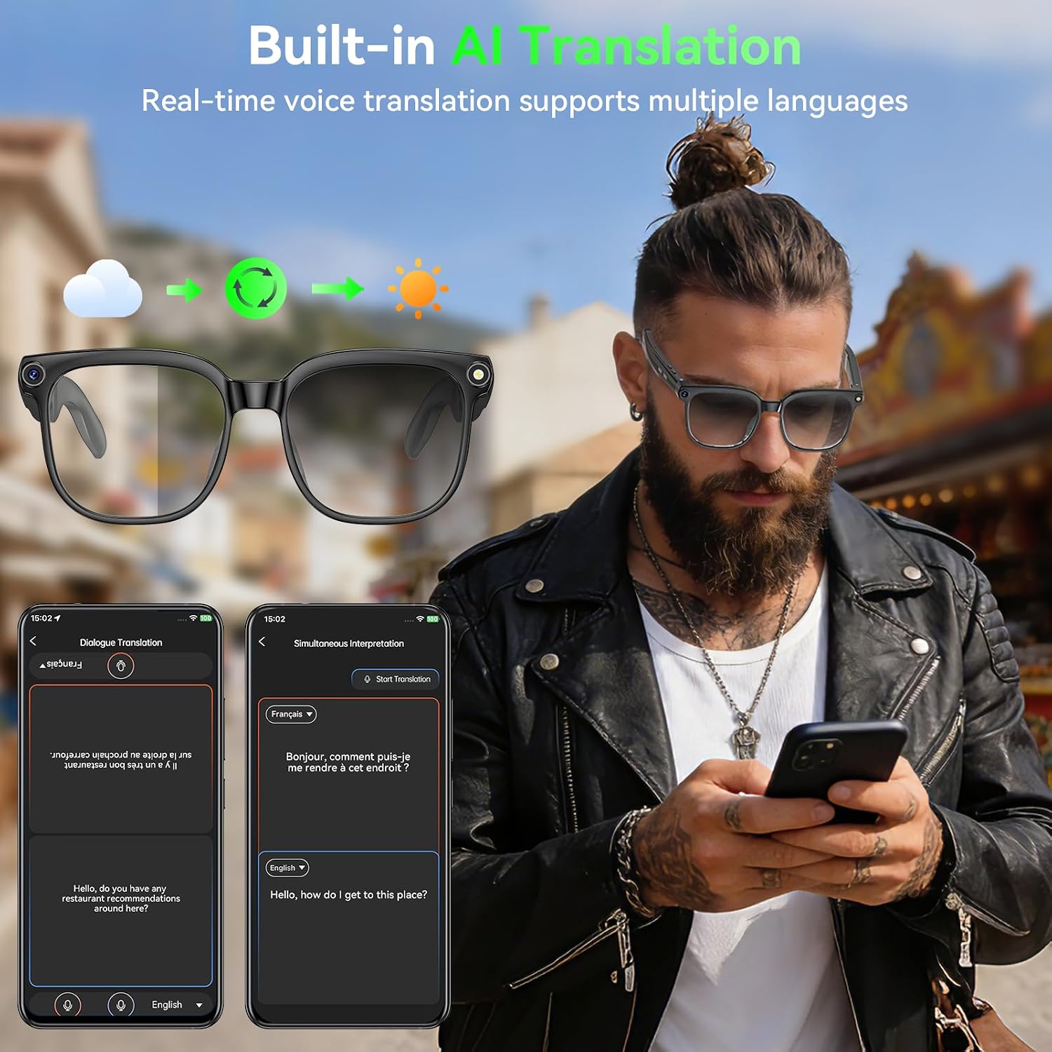 Detalle 2 de AI Smart Glasses with 8MP Camera, AI Object Recognition and Real-Time Translation