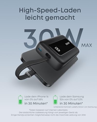 Detalle 2 de Anker Zolo Powerbank 20000mAh, 30W Max mit integriertem USB-C-Kabel
