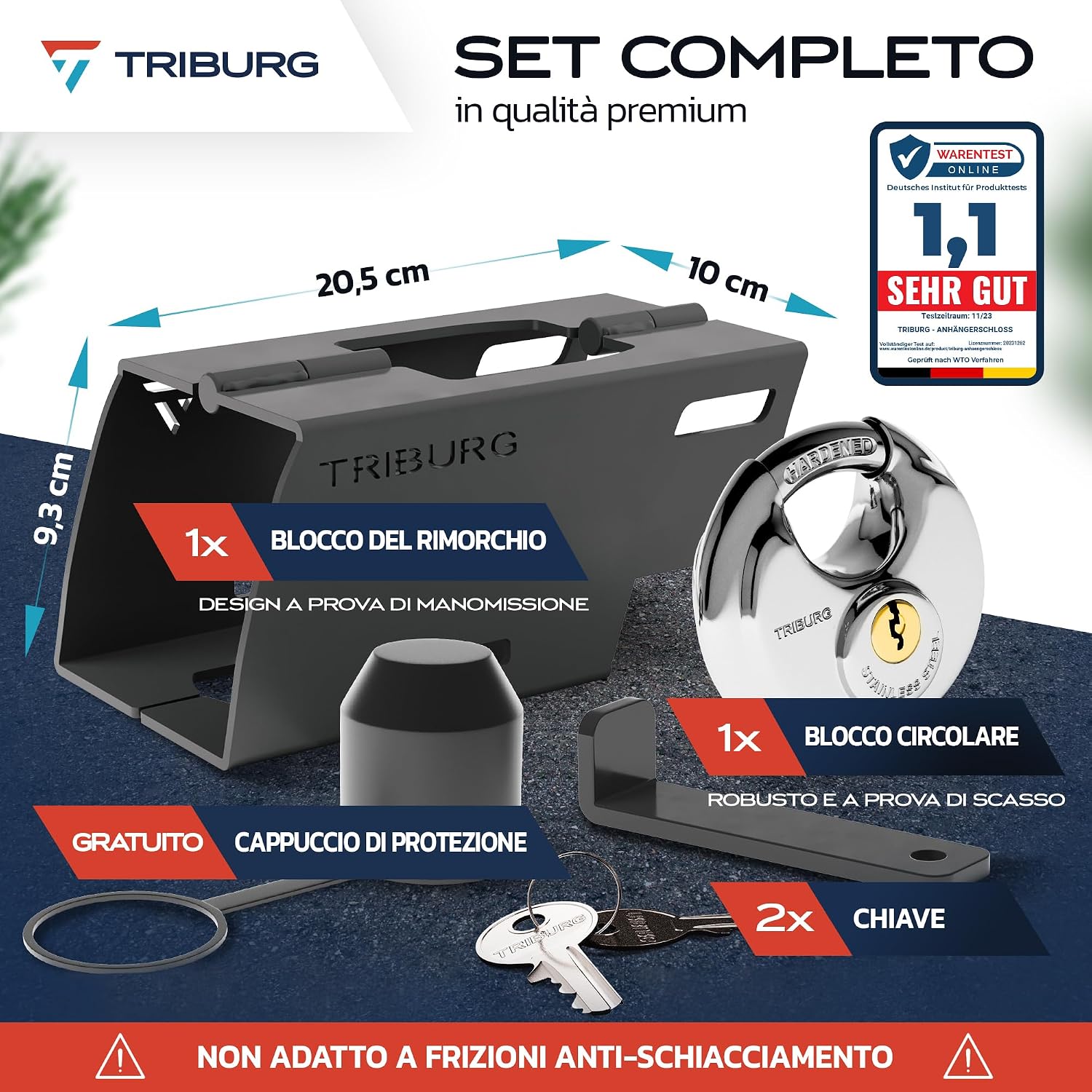 Detalle de TRIBURG Serratura per rimorchio con serratura rotonda e tappo di protezione per gancio di traino