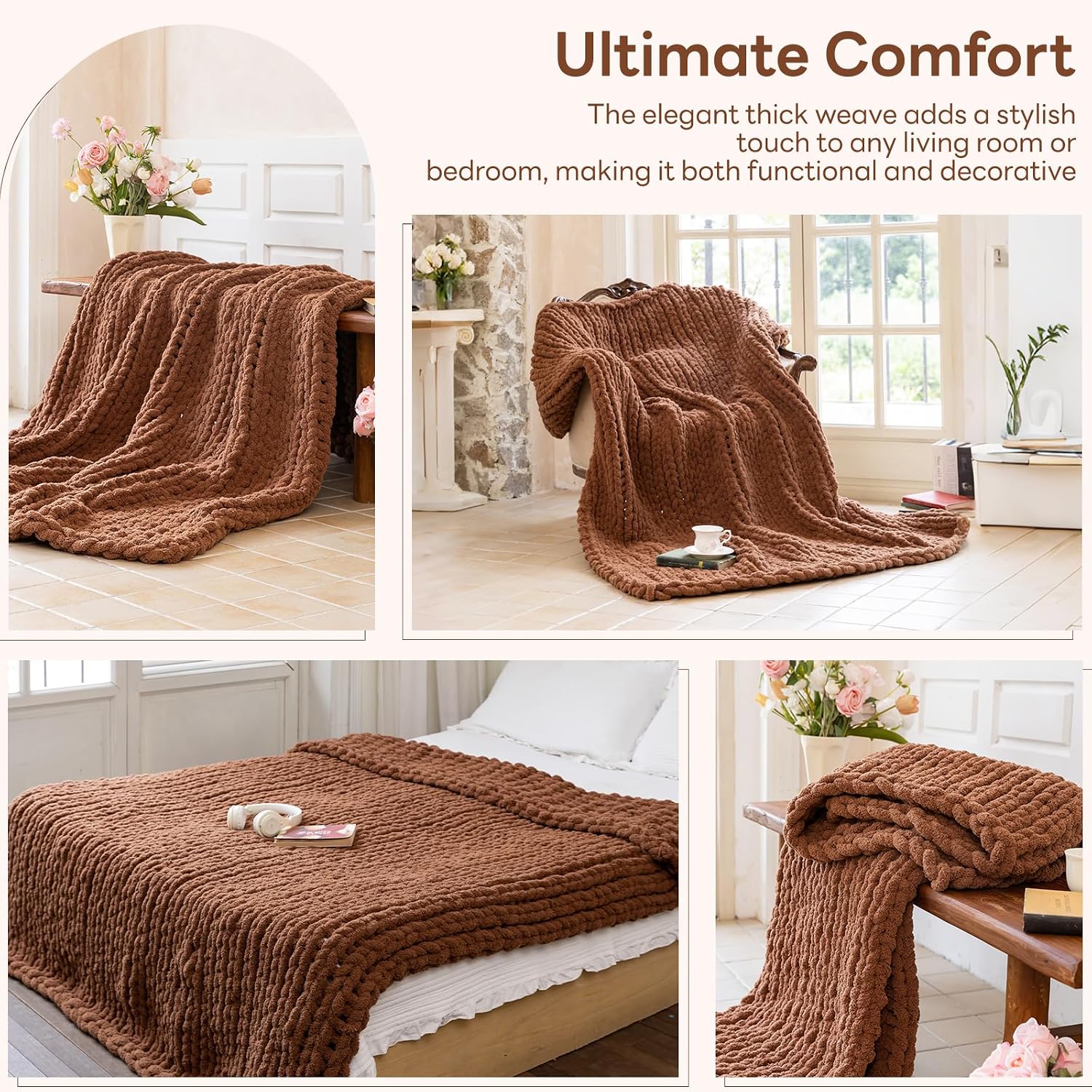 Detalle de Larexius Chunky Knit Blanket - 40 x 50 Luxury Woven Knit Throw