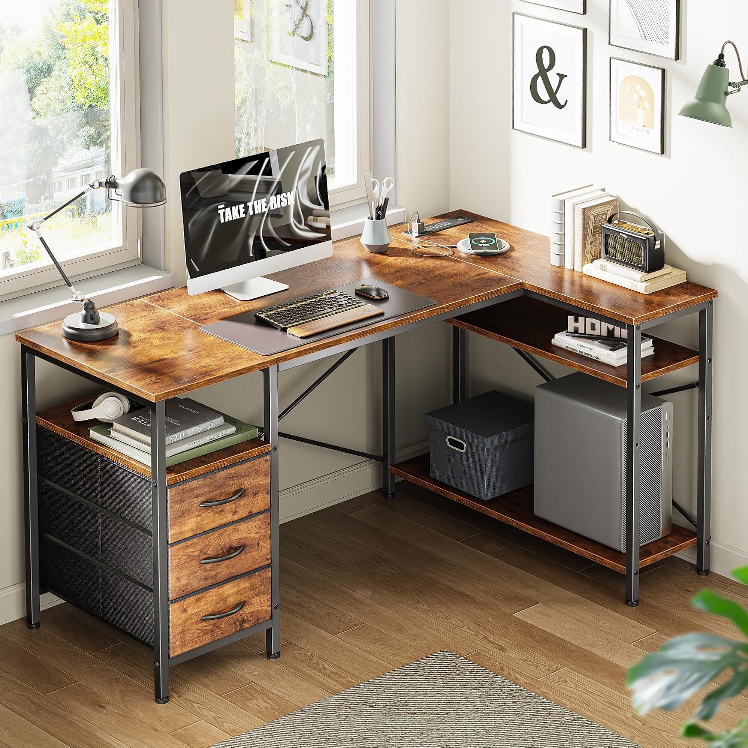 Thumbnail 1 de Huuger L Shaped Desk with Power Outlets 47 Inch Corner Office Desk