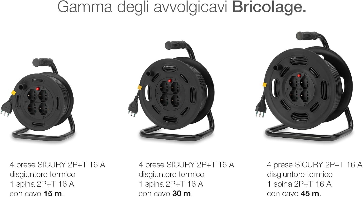 Detalle de VIMAR 0P32733 Avvolgicavo 2P+T 16A 230V con Disgiuntore Termico di Protezione – Multicolore
