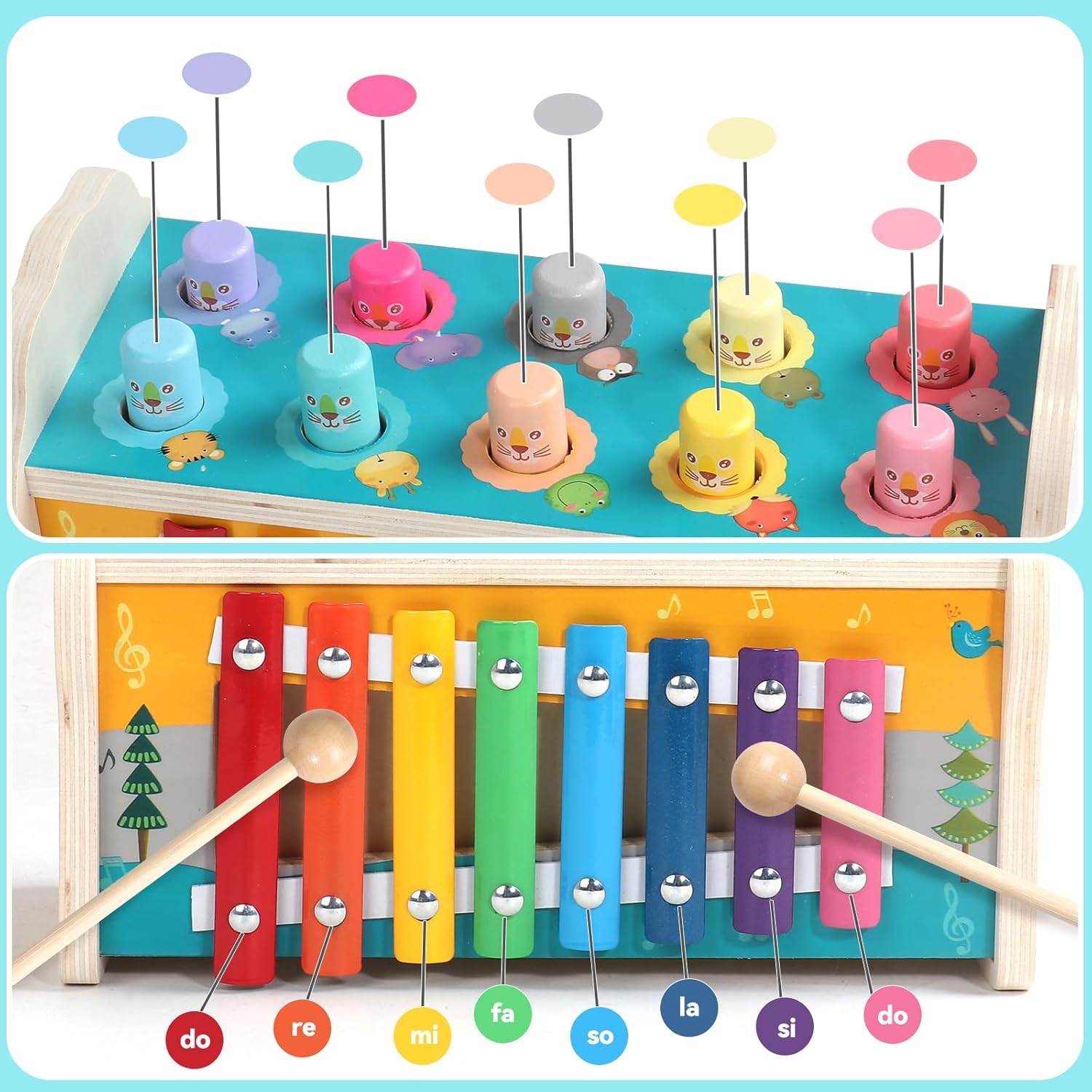Thumbnail 4 de Motorikspielzeug Montessori 4‑in‑1 für Kleinkinder ab 1 Jahr – Hammerbank, Xylophon & mehr