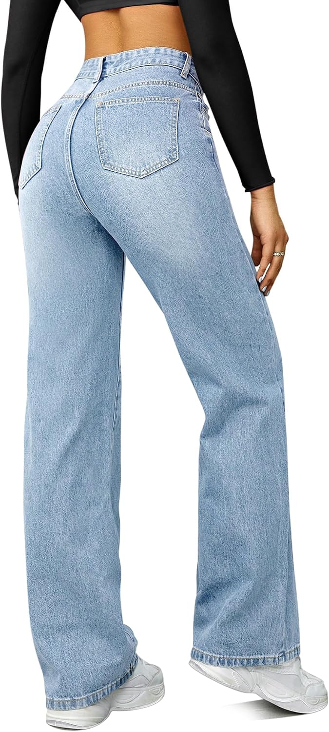 Detalle 2 de FUNUCA Women's High-Rise Wide-Leg Straight-Leg Jeans in Stretch Denim