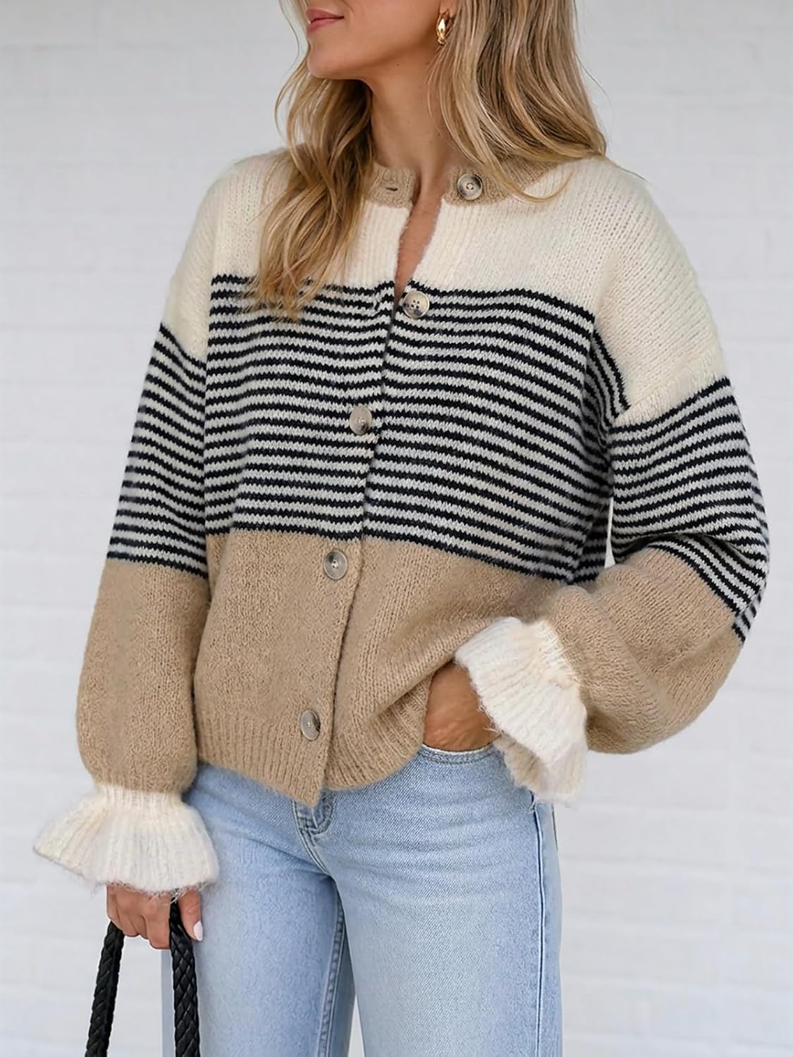 Detalle 2 de Saodimallsu Women's Striped Cardigan