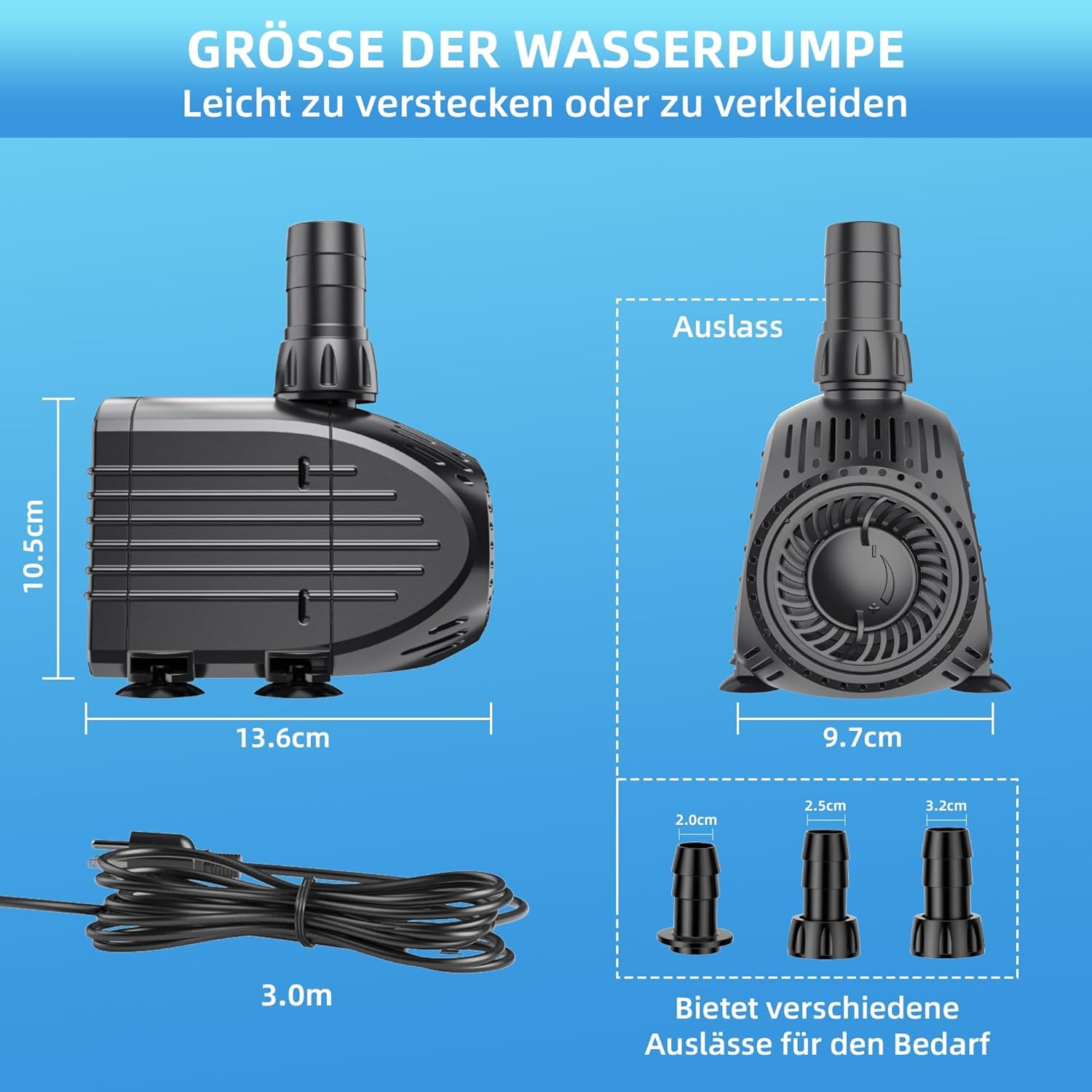 Thumbnail 6 de Biling Pompa per fontana 3200 L/H – pompa sommergibile per laghetti, fontane e sistemi idroponici