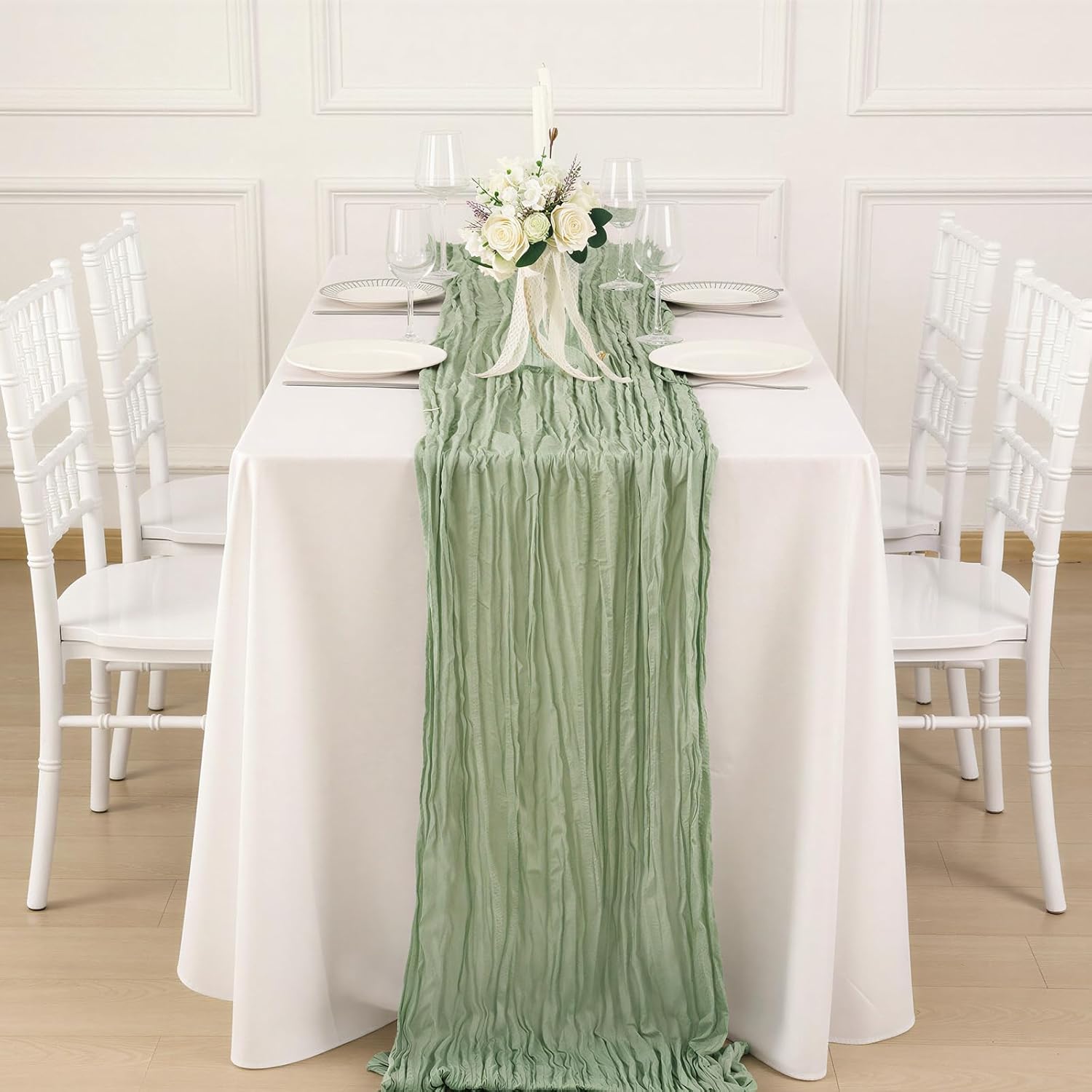 Detalle de 20 Pack Sage Green Cheesecloth Table Runner — 120 Inch Gauze Drapes for Boho Weddings and Events