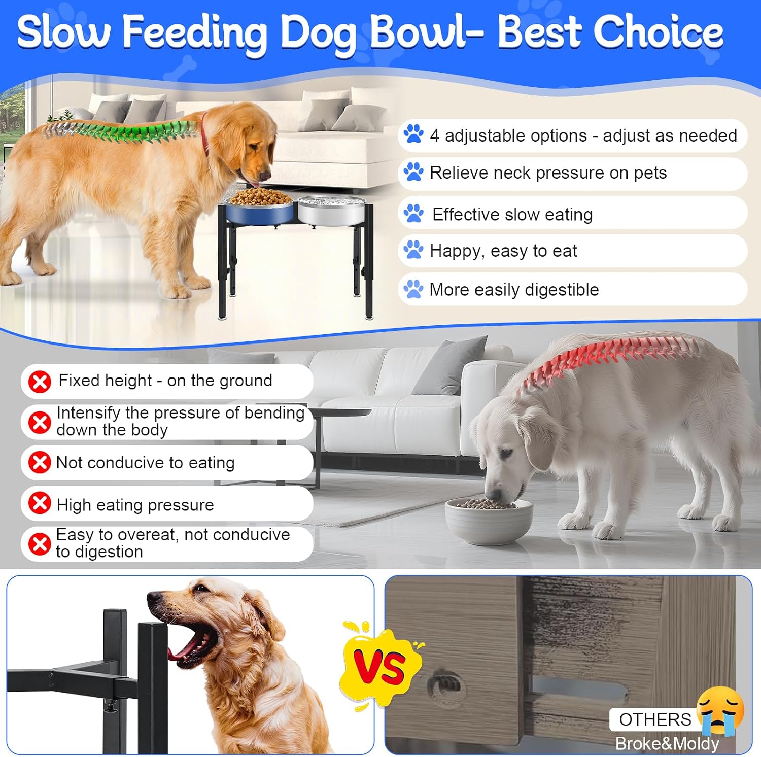 Detalle 2 de Elevated Raised Dog Bowl Stand with 4 Height Adjustments (Quadrangle) – Stainless Steel Single Bowl Feeding Station