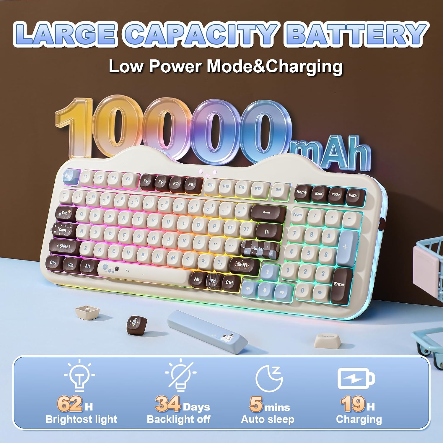 Detalle 2 de YUNZII C98 Wireless Mechanical Keyboard with Number Pad (Choco/Candy Linear)
