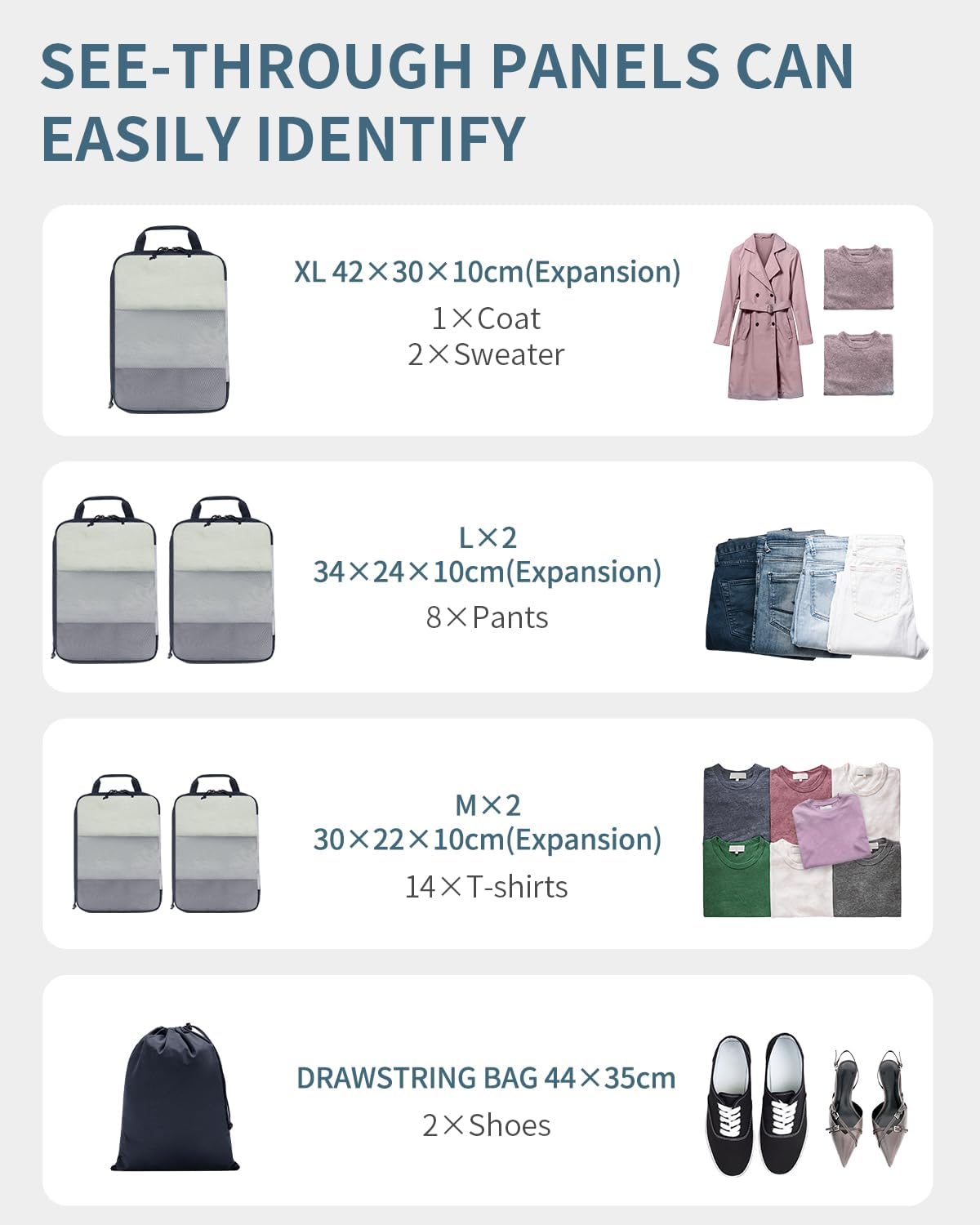 Detalle de ECOHUB Travel Compression Packing Cubes – 6‑Set, Recycled Ripstop Nylon, Zipper Compression & Shoe Bag