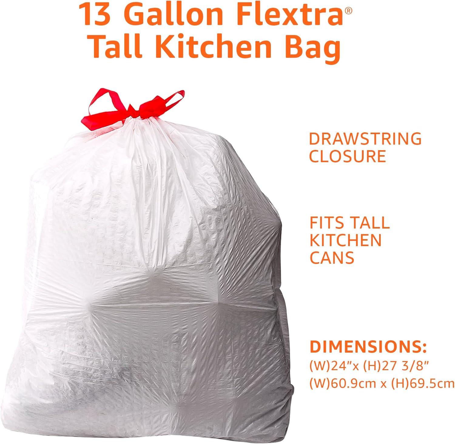 Thumbnail 2 de Amazon Basics 13 Gallon Tall Kitchen Drawstring Trash Bags with Flextra Strength, Clean Fresh Scent, 50 Count