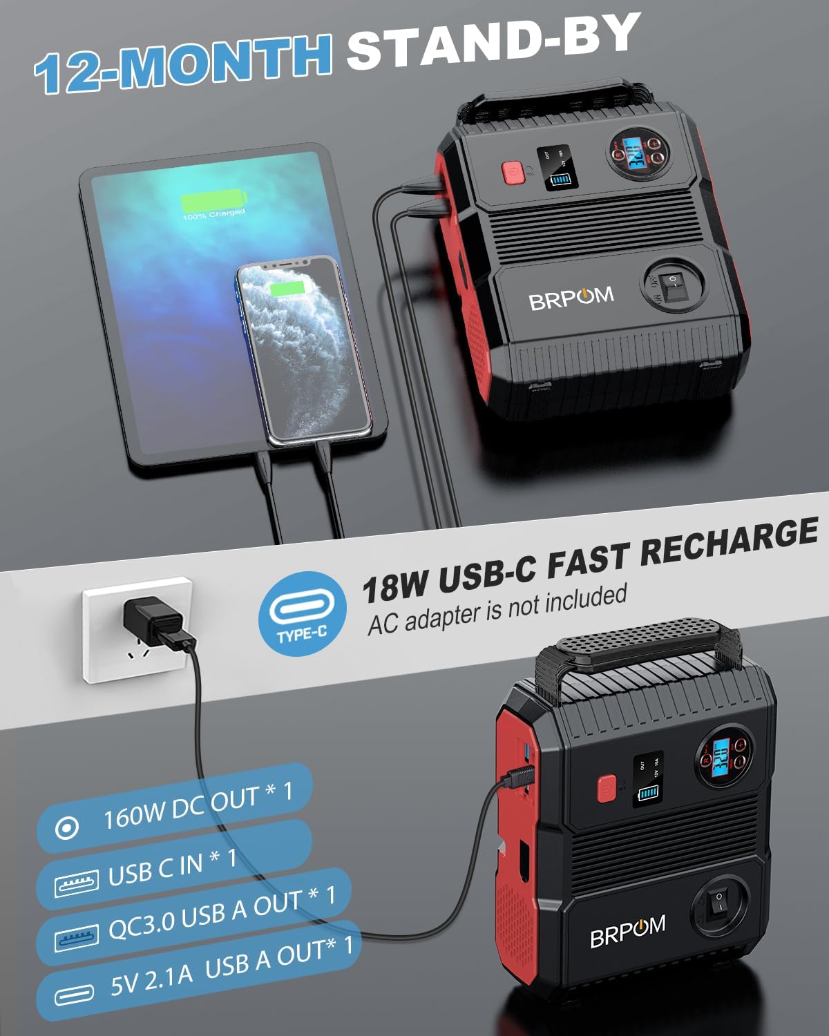 Detalle 2 de Car Jump Starter with Air Compressor, 9000A Peak