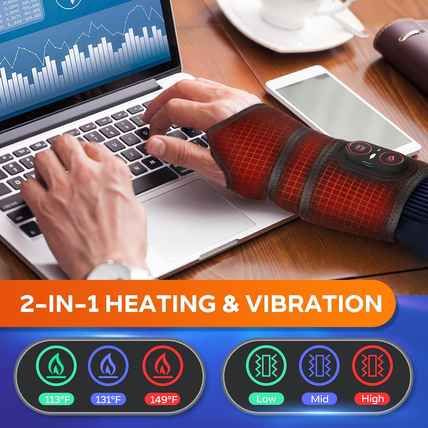 Detalle 2 de Cordless Arm Heating Pad 3‑mode wrist brace