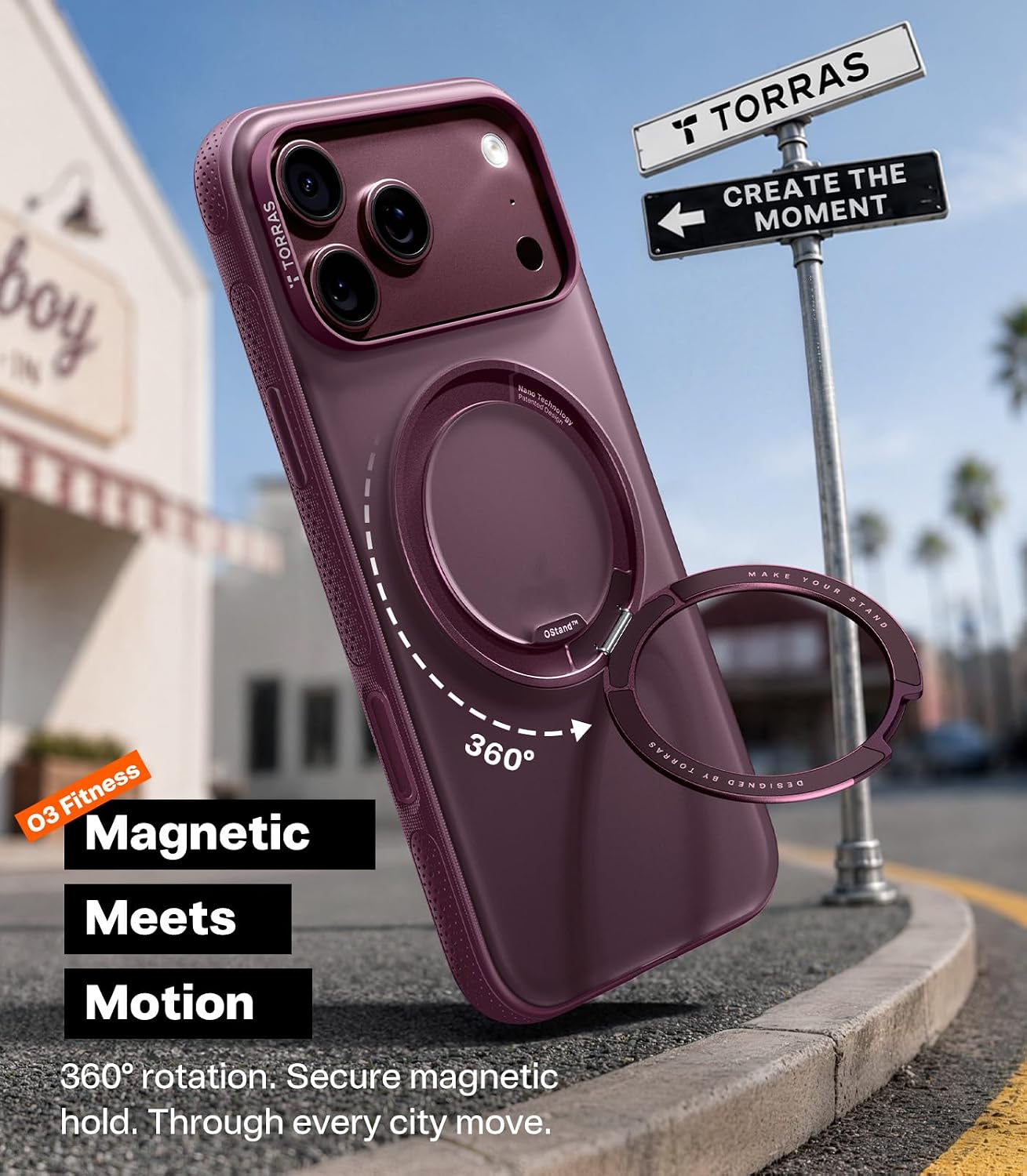 Detalle 2 de TORRAS O3 Fitness Series Case for iPhone 18 Pro Max, 360° Stand, Burgundy