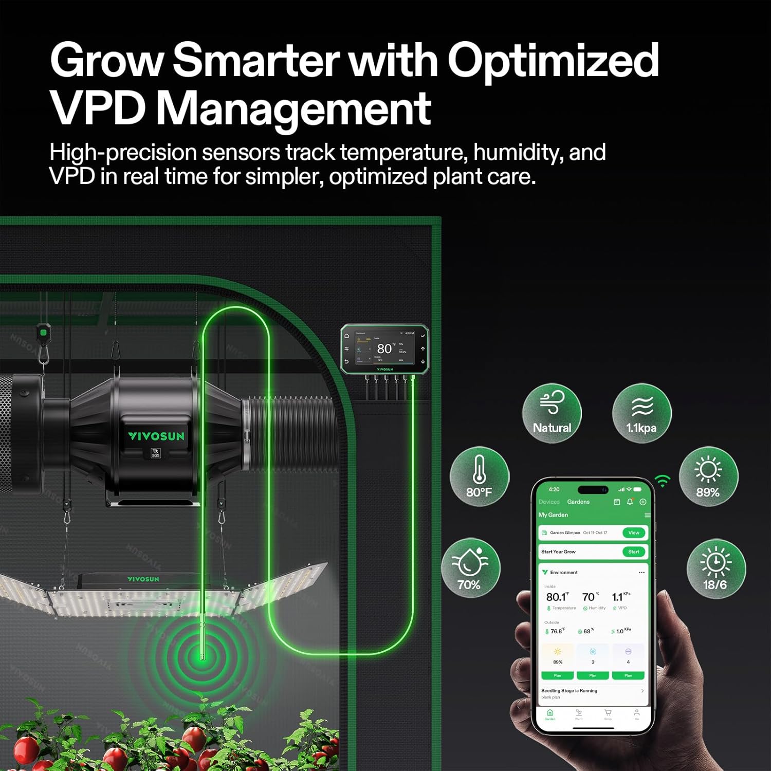 Thumbnail 5 de VIVOSUN 4 inch (100 mm) Inline Duct Fan with E42A WiFi-App Controller (EC motor, quiet exhaust)