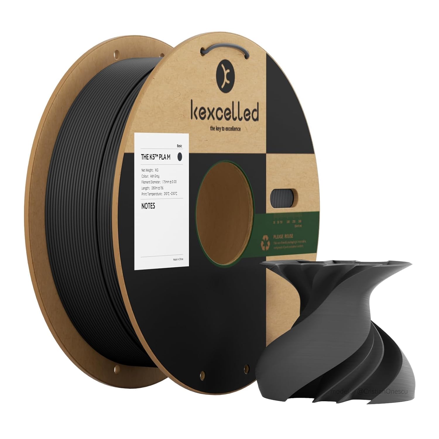 Detalle de kexcelled PLA Matte Filament Anthrazitgrau 1,75 mm (mattes Finish, 1 kg) für FDM-Druck