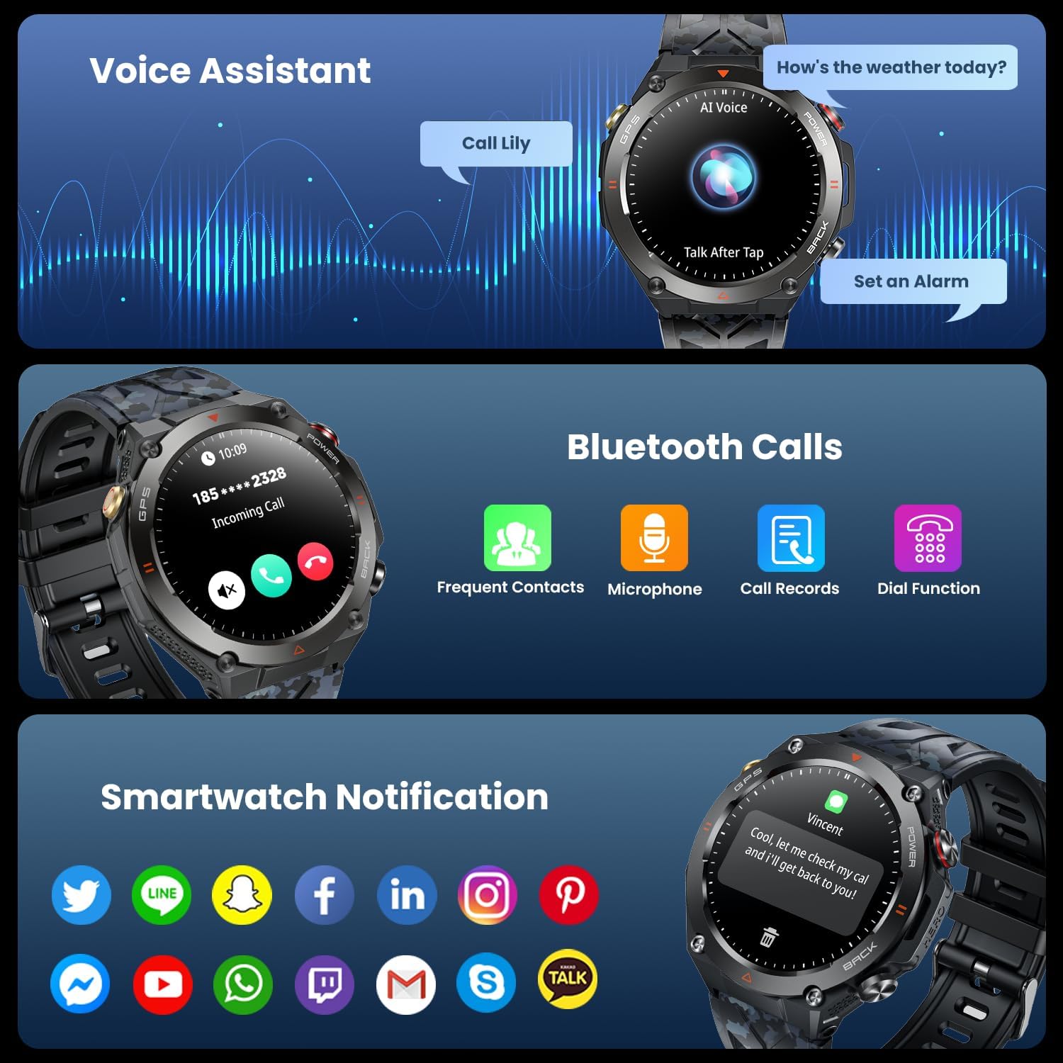 Thumbnail 5 de GPS Montre Homme avec Boussole 1,45" ⌚