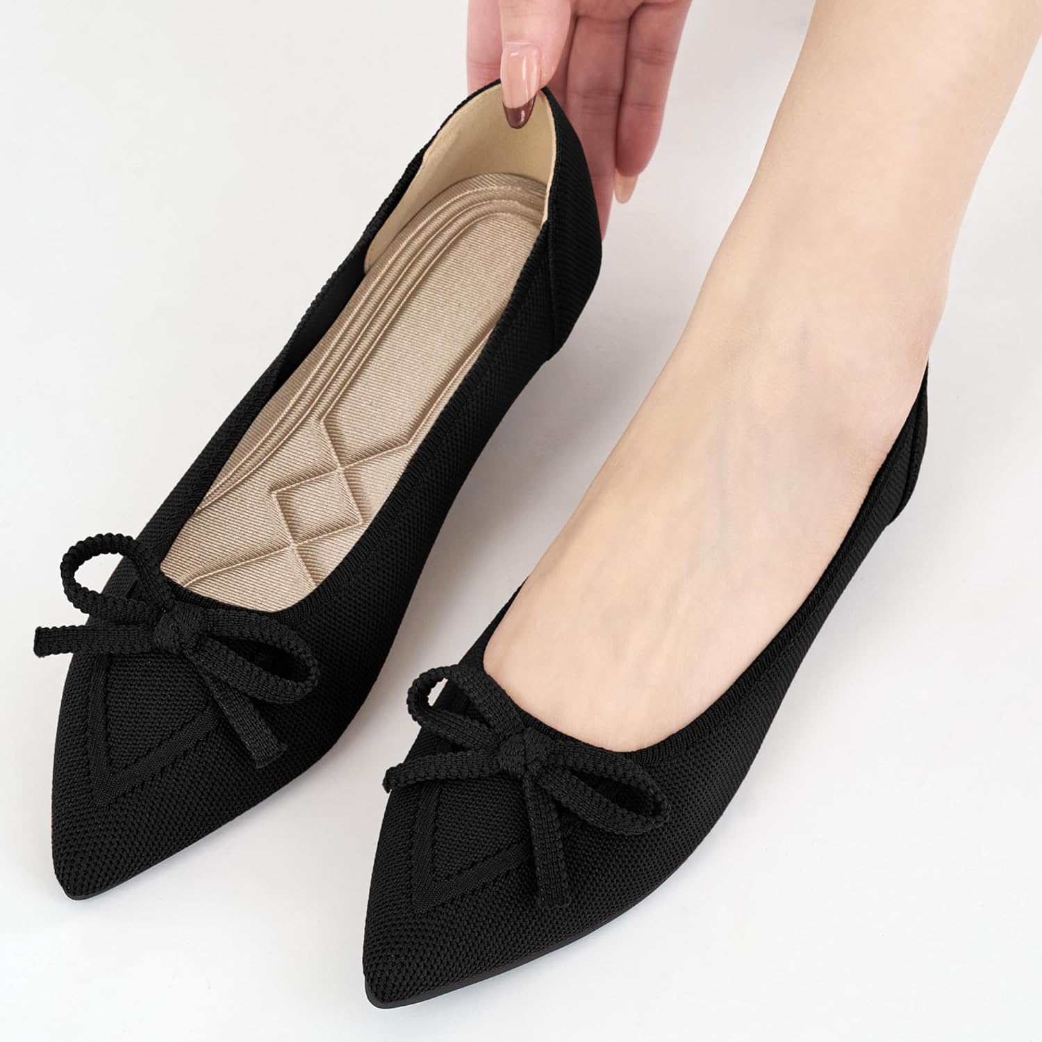 Thumbnail 5 de Ablanczoom Women’s Dressy Ballet Flats with Pointed Toe Bow Knit Upper