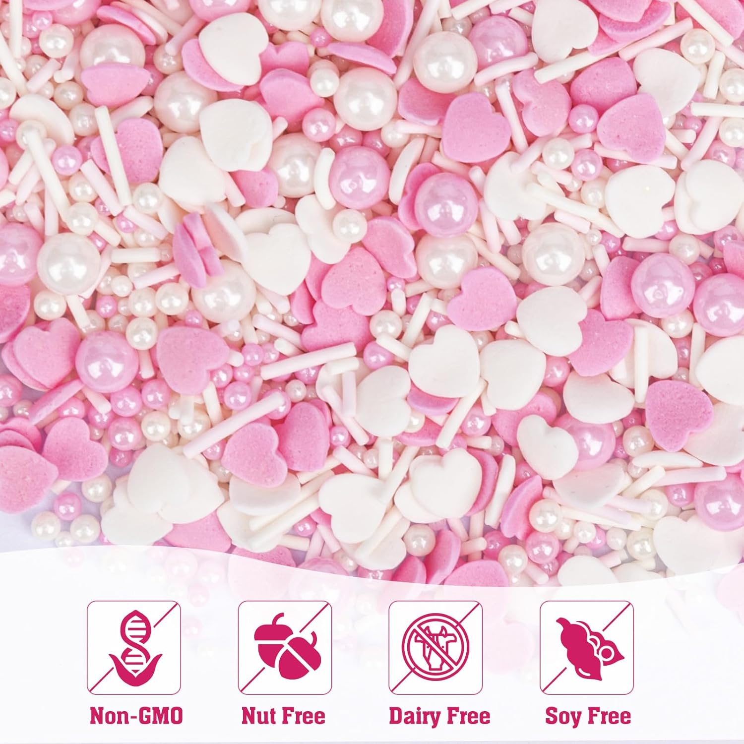 Thumbnail 2 de Twisweet Essbare Perlenstreusel (rosa-weiße Perlen & Herzchen) 130 g