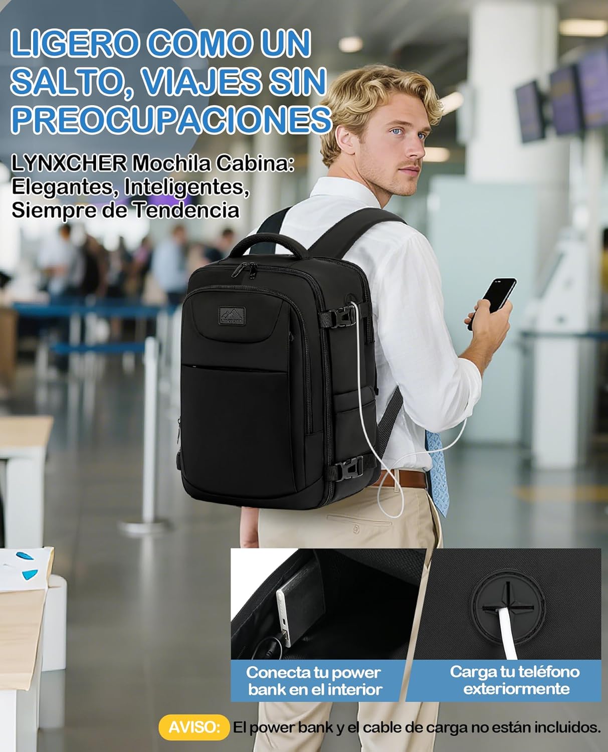 Thumbnail 5 de LYNXCHER Mochila Viaje Cabina 20L para Ryanair