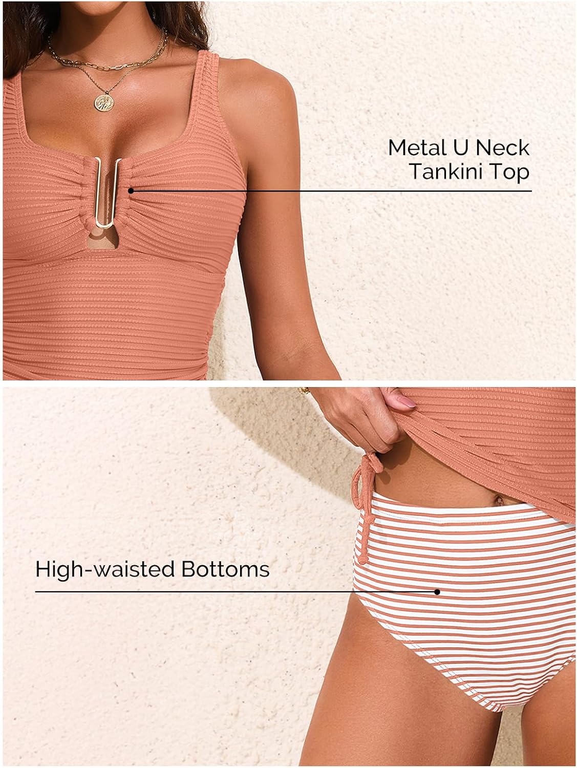 Detalle 2 de Aleumdr Textured Tankini with High Waist Bottom