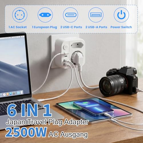 Detalle de Oivneele Adaptateur de voyage 6-en-1 Type A avec 2 ports USB-C et 2 USB-A