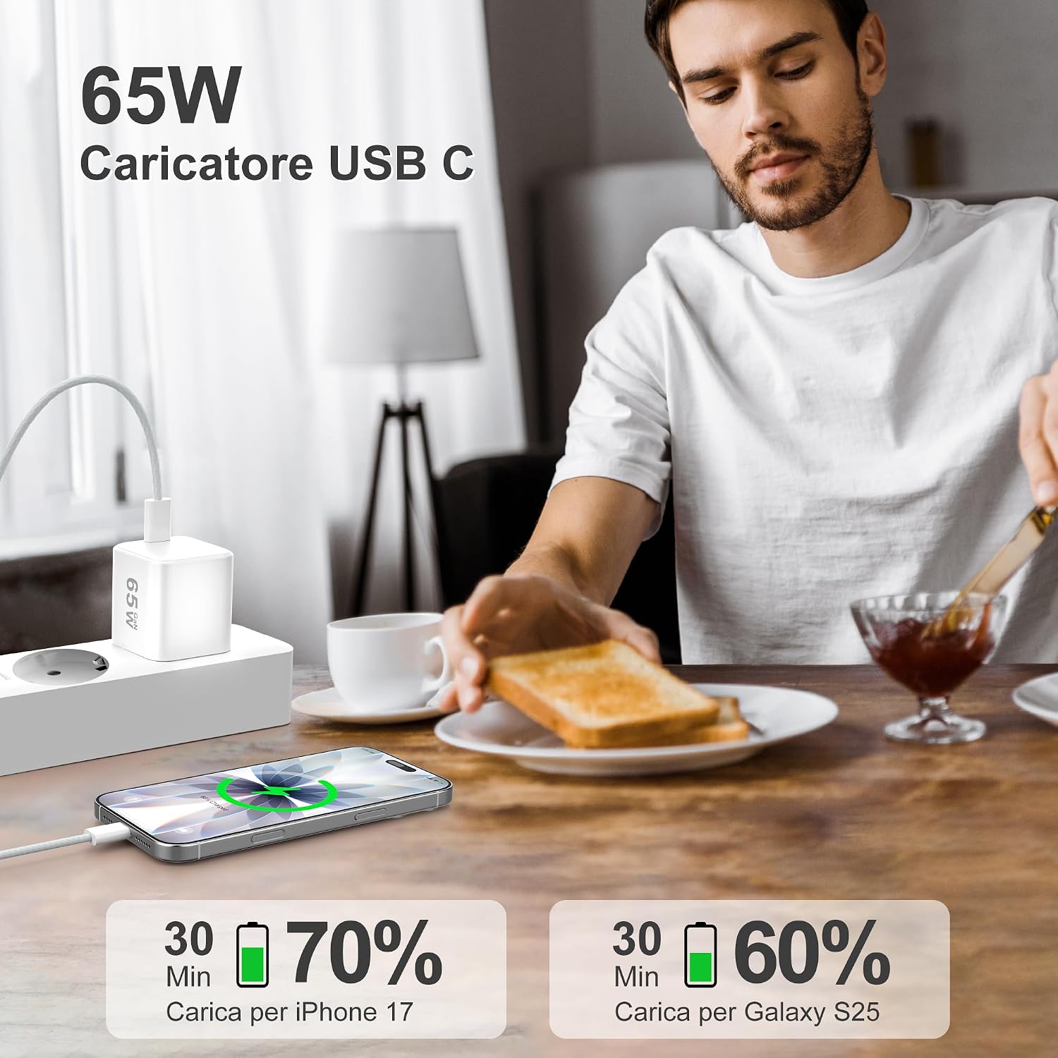Thumbnail 2 de YISH 65W Caricatore USB-C GaN PD3.0 con cavo USB-C da 1 m (60W)