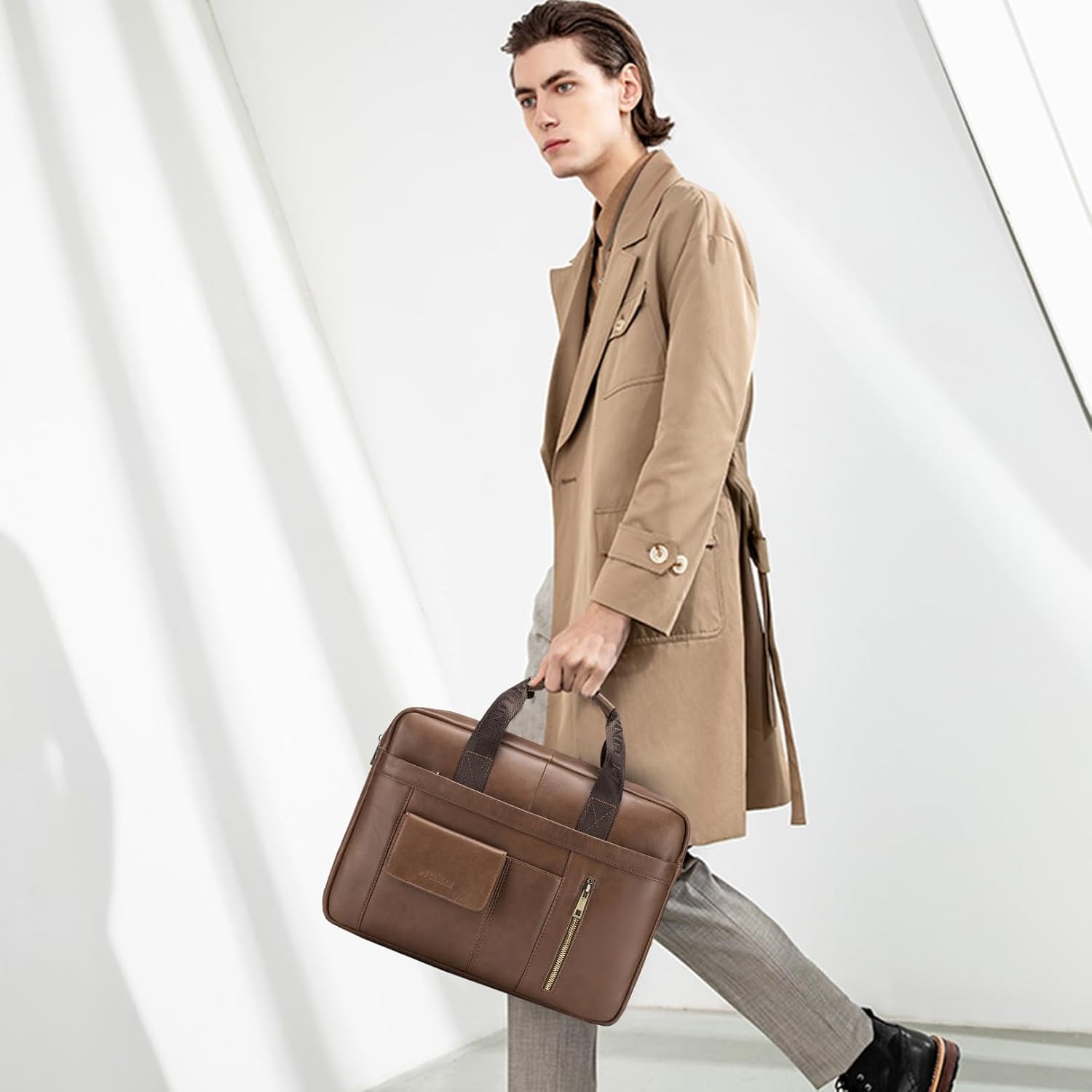 Thumbnail 1 de BAGZY 14 Pollici Ventiquattrore in pelle genuina da uomo per PC fino a 14