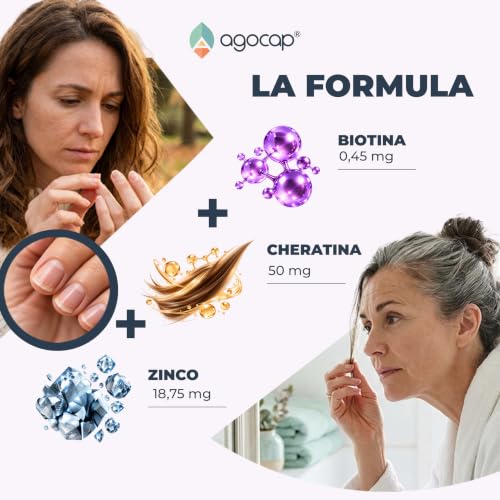 Detalle 2 de Agocap Cherabiotin, integratore per capelli con biotina, cheratina e zinco