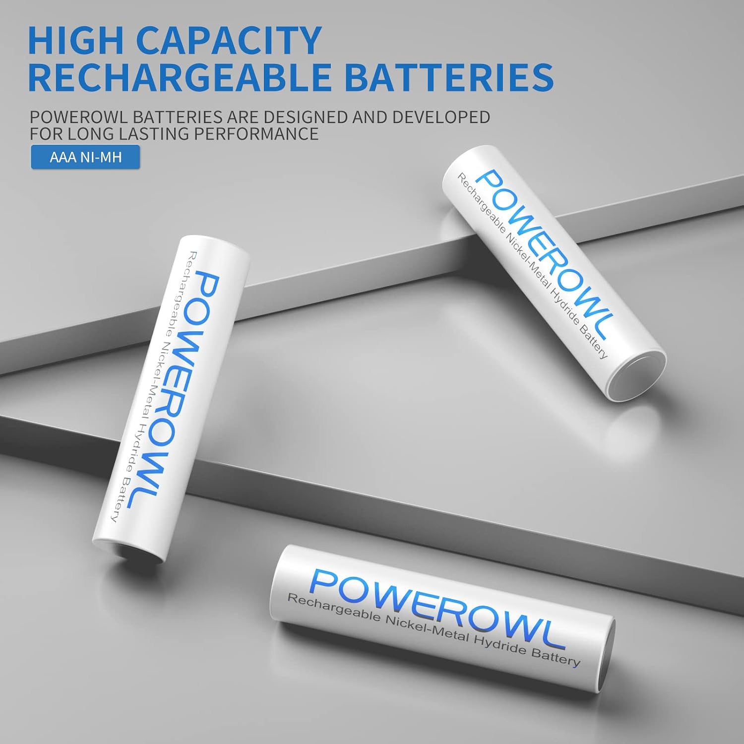 Detalle 2 de POWEROWL AAA1000 HR03 Rechargeable AAA NiMH Batteries, 1,000mAh, 12-Pack