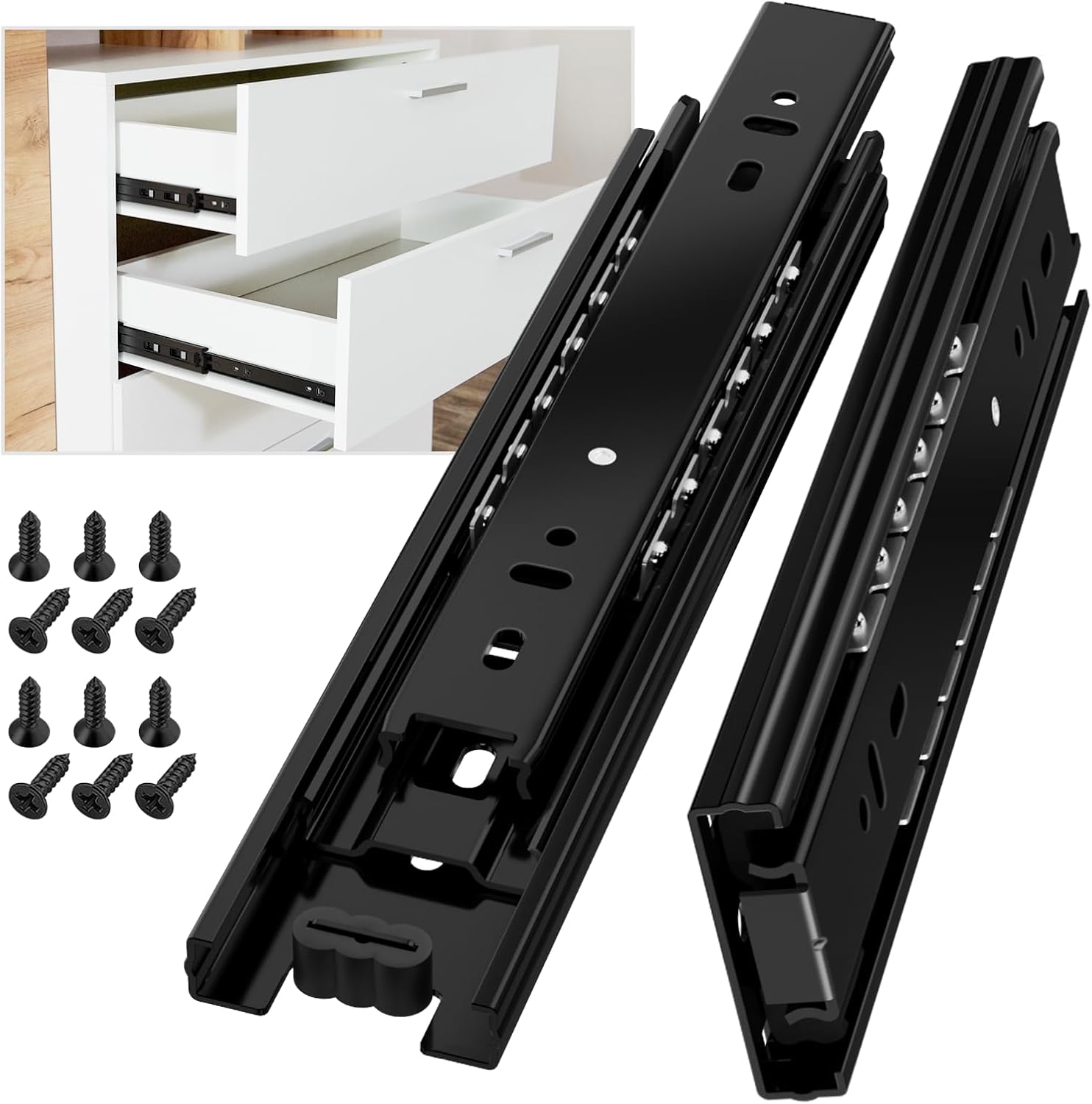 AOLISHENG full extension drawer slides 500mm (45kg) side mount, black – 1 pair