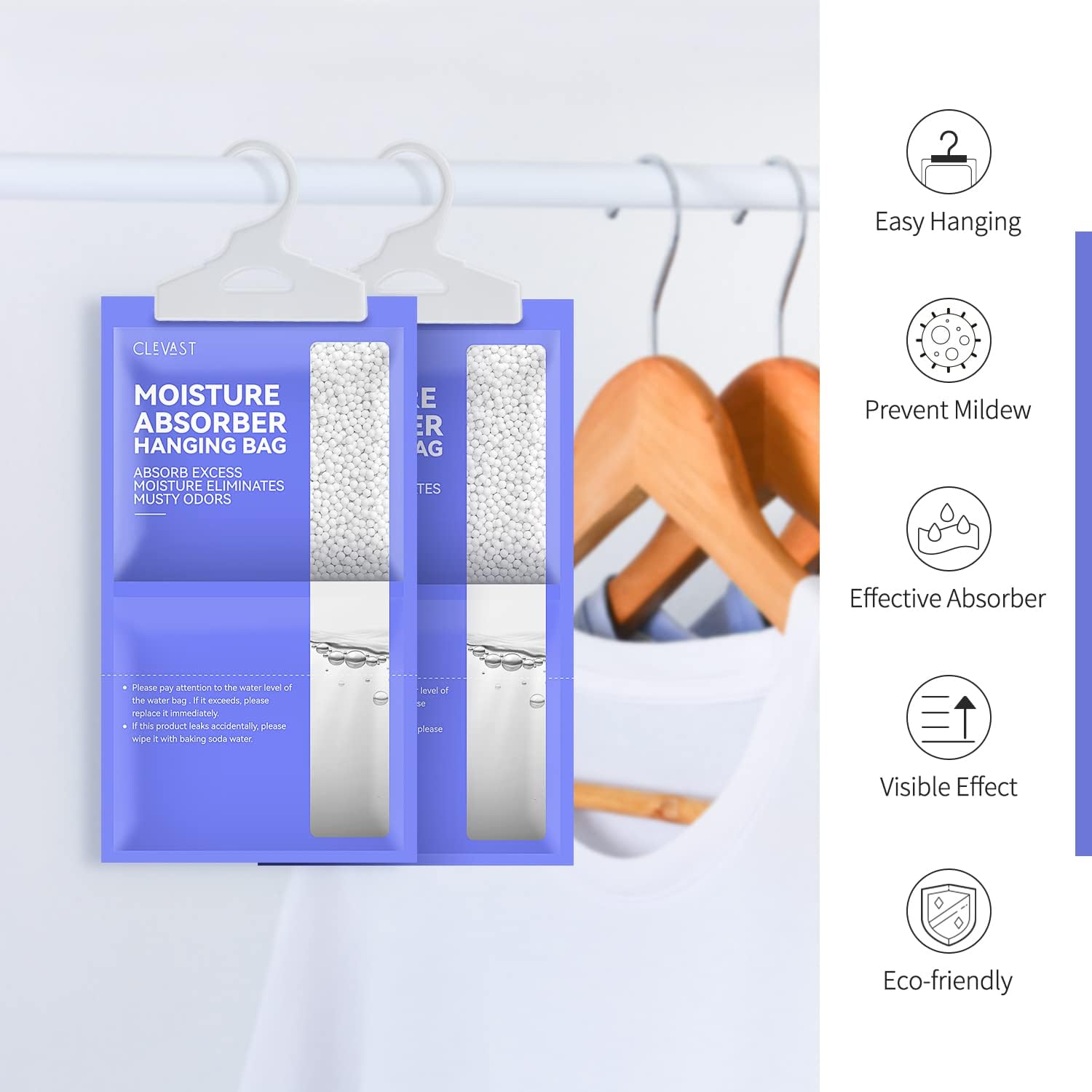 Thumbnail 3 de CLEVAST Déshumidificateurs d'armoire – 10 sachets de 230 g pour placards et sous-sols