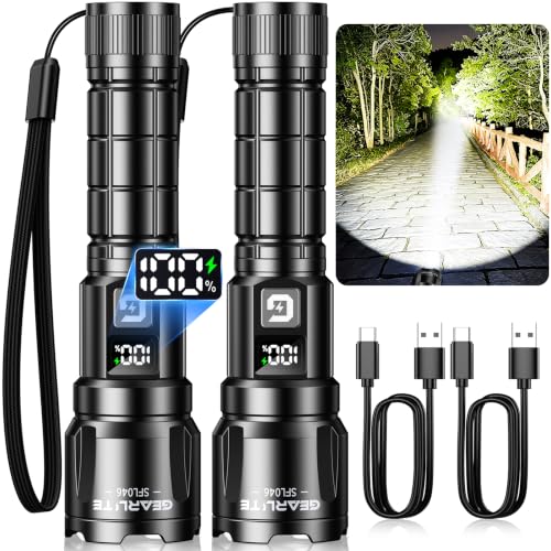Detalle de GEARLITE Taschenlampe LED Aufladbar – Extrem Hell, 6000 Lumen, 2er-Set