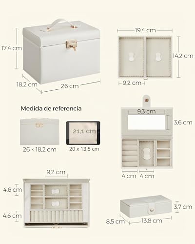 Thumbnail 5 de SONGMICS Caja Joyero de 3 Niveles JBC121W02: organización segura y portátil para joyas