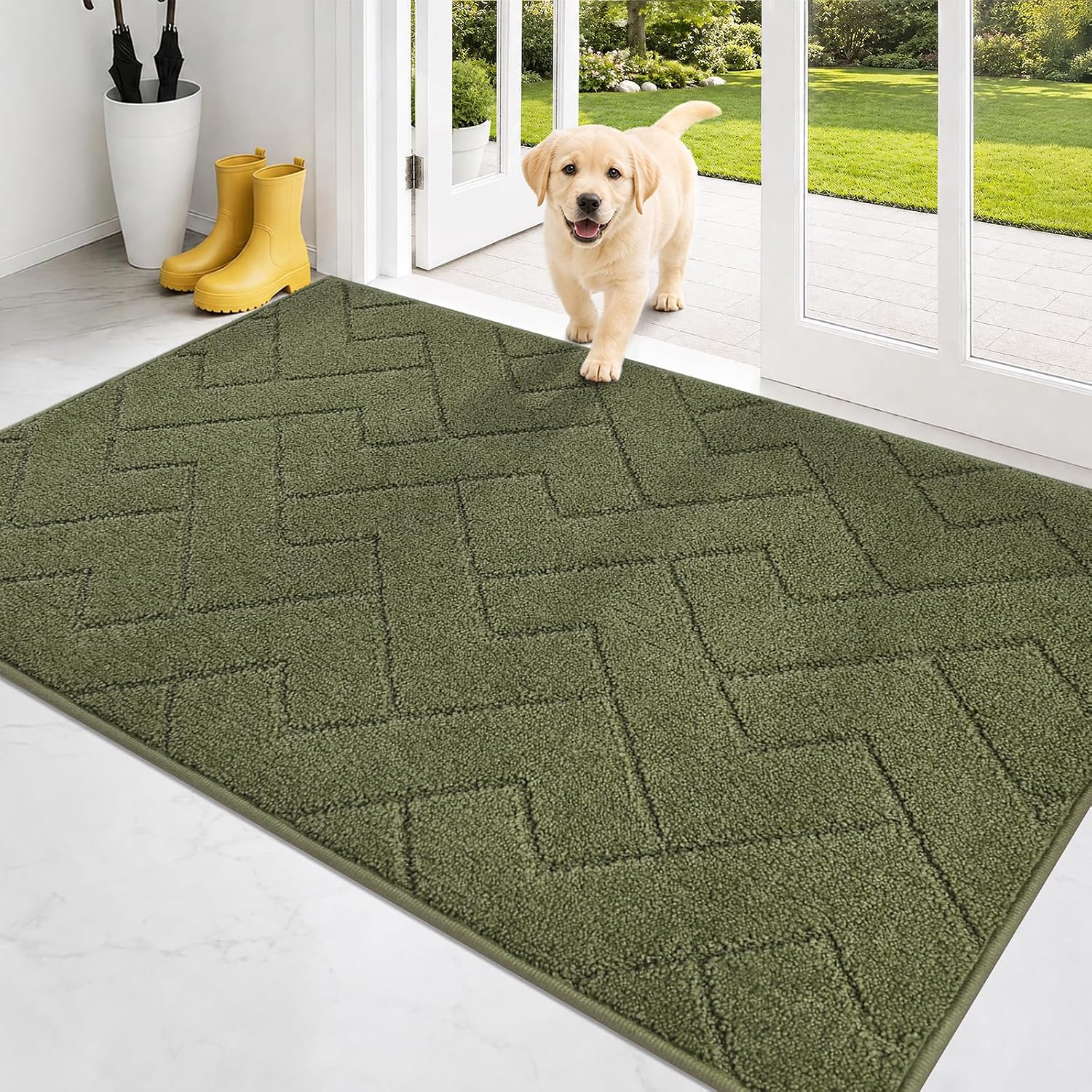 Detalle de Purrugs Dirt Trapping Door Mat 34" x 59" — Non-Slip, Machine-Washable Entry Rug for Muddy Shoes & Paws (Sage Green)