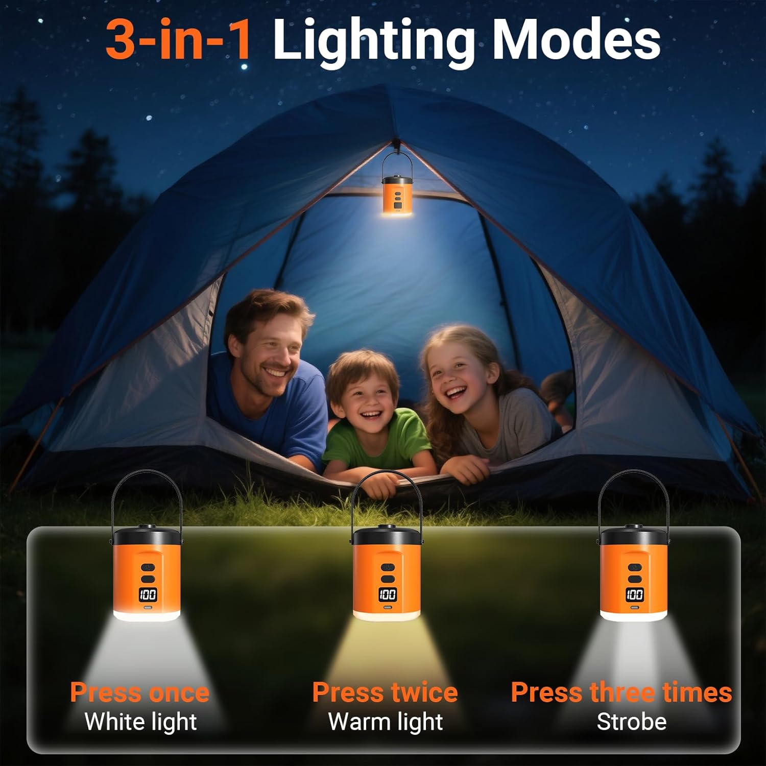 Detalle de YUWEIC Camping Electric Air Pump with Lantern — 18W, 5000mAh, 280L/min, 3 Nozzles
