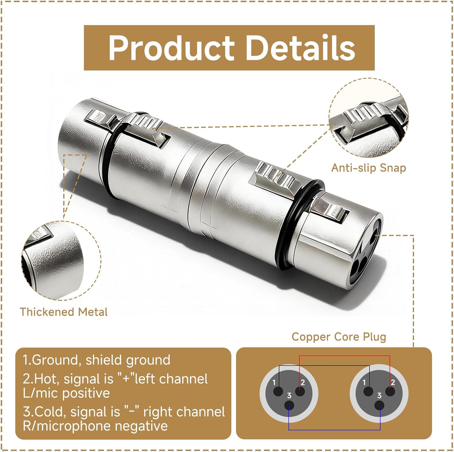 Detalle de UIHRLM 2PCS 3-pin XLR female-to-female adapter/coupler (XLR coupler) for microphоne and audio connections