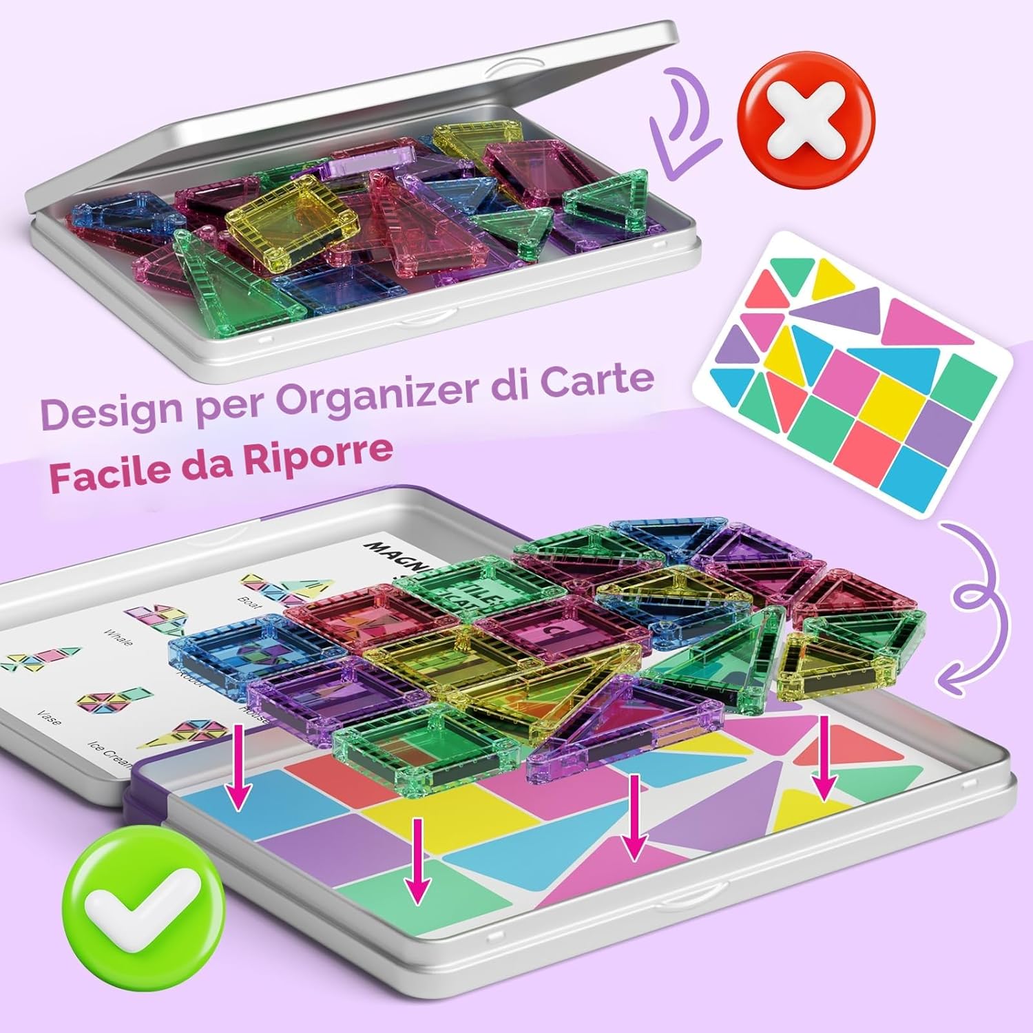Detalle de Giocattoli viaggio mattonelle magnetiche STEM Montessori, set da 40 pezzi mini in scatola compatta