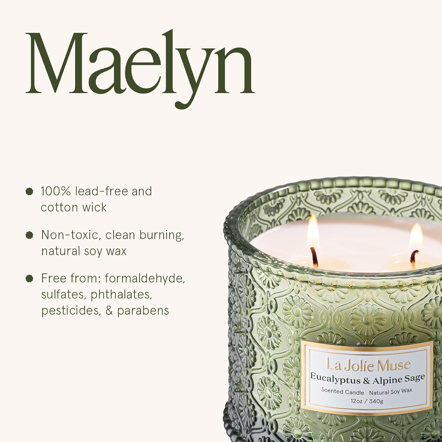 Thumbnail 5 de LA JOLIE MUSE Eucalyptus & Alpine Sage Scented Candle — 12 oz Double Cotton Wick Soy Candle