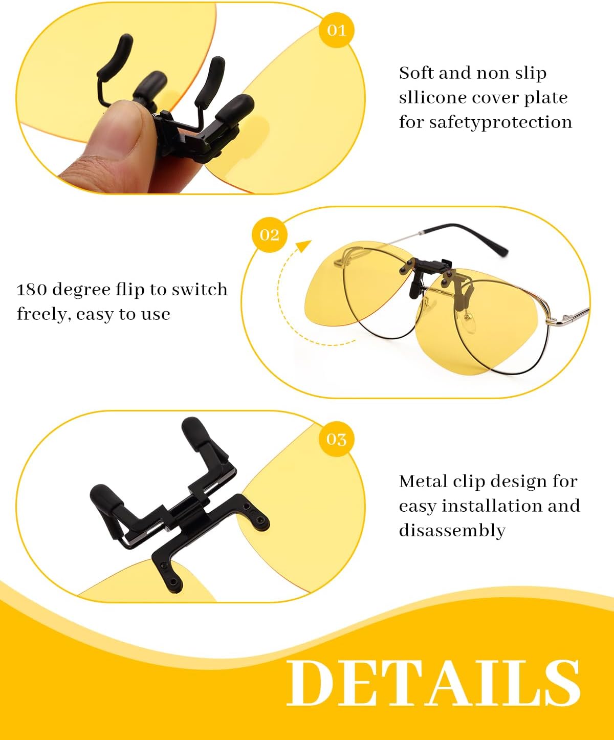 Thumbnail 4 de LUFF Clip-on Nachtsichtbrille mit Flip-Design und UV-Schutz – gelbe TAC-Gläser für Nachtfahrten