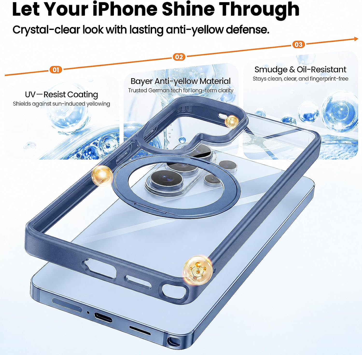 Detalle 2 de Bitowik Galaxy S26 Ultra 360° Ring Stand Case, Clear Blue, MagSafe Compatible