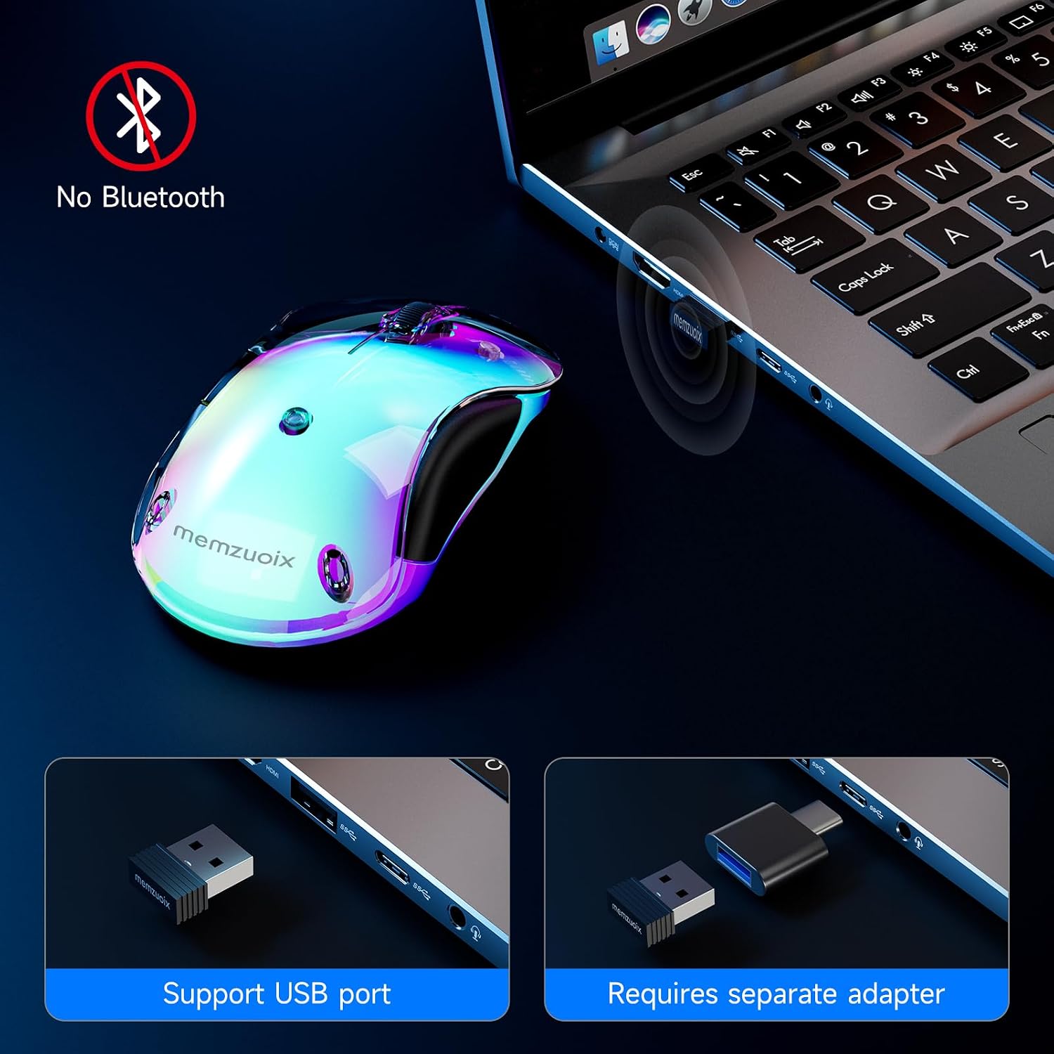 Thumbnail 4 de memzuoix LED Wireless Mouse 1400 DPI Ergonomic