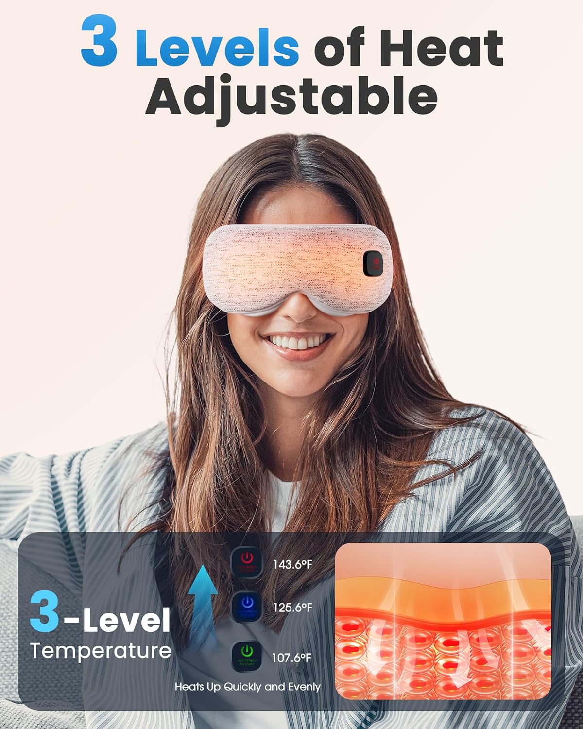 Detalle 2 de Azang KT-YZ001 Cordless Heated Eye Mask, 3 Heat Levels, 1500mAh, Gray
