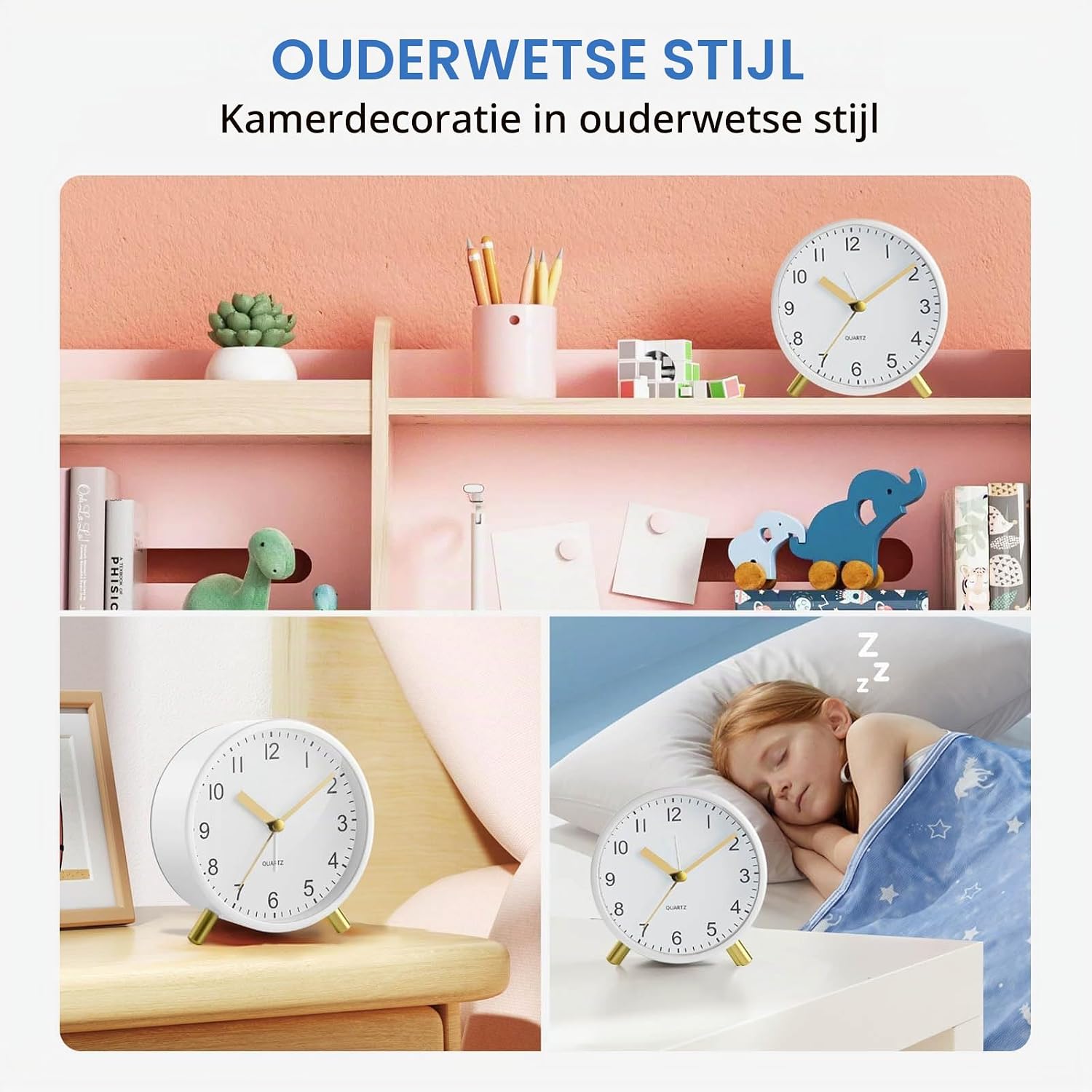 Thumbnail 6 de Azxb analoge wekker met stille werking, nachtlampje en ronde metalen behuizing