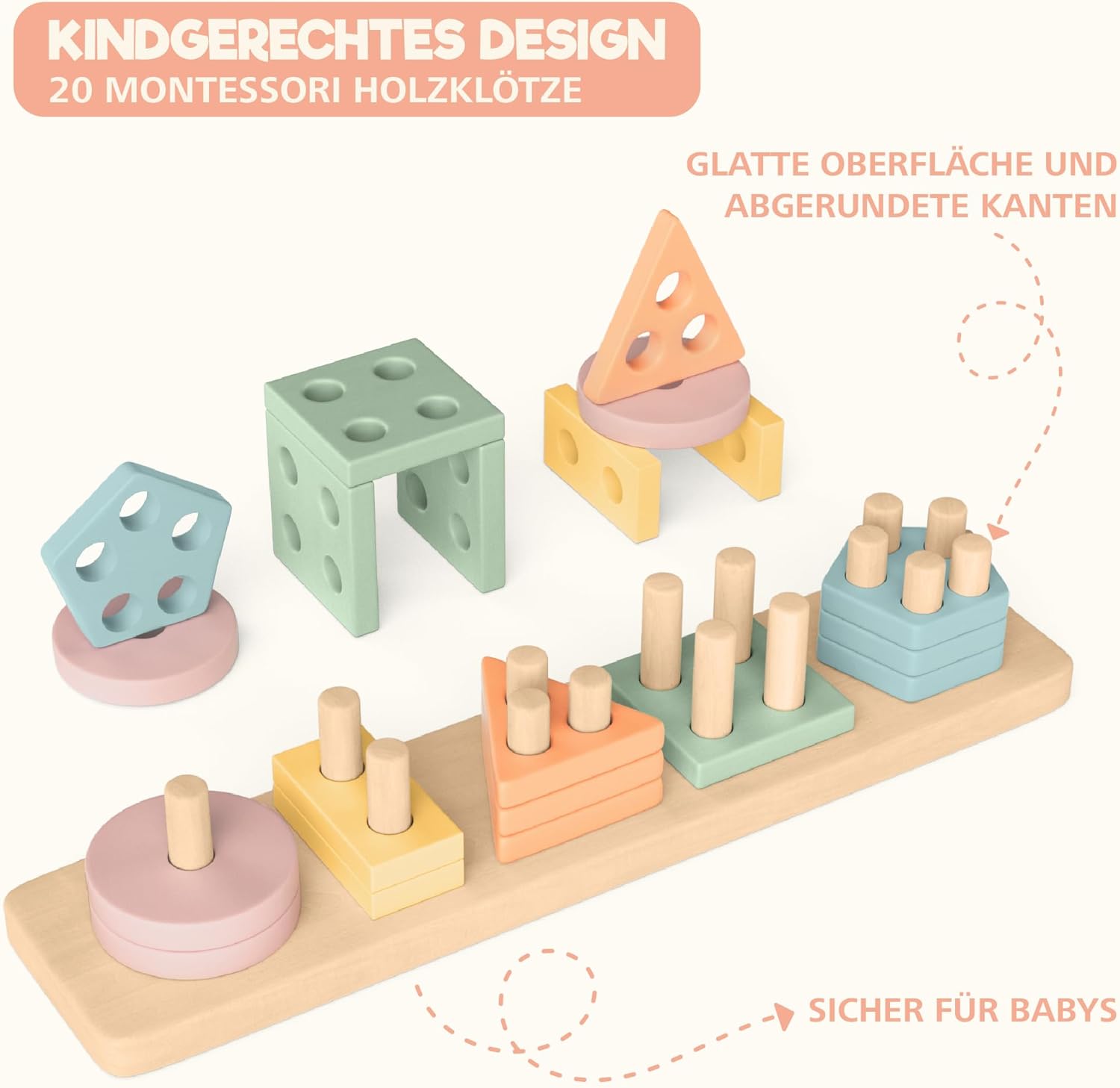 Detalle de Sweety Fox Montessori Holzlernspielzeug für 1‑Jährige