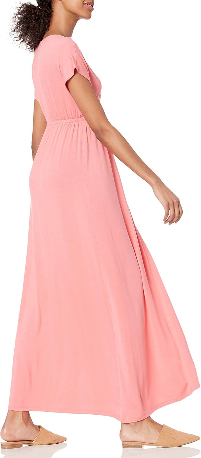 Detalle de Amazon Essentials Women's V Neck Short Sleeve Waisted Maxi Dress (Plus Size Available)